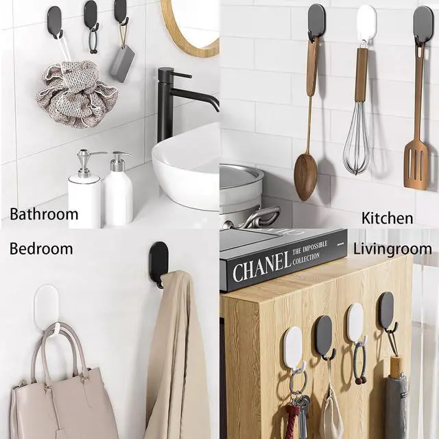 Alt view image 5 of 6 - Sticky Adhesive Hooks 10 Pack Stainless Steel Stick Hooks for Hanging Towel Coat Bath Robe Key Loofah Metal Utility Hook for Kitchen Bathroom Shower