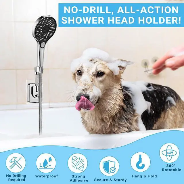 Alt view image 2 of 6 - Shower Head Holder Adhesive, No-Drill Adjustable Handheld Shower Head Holder Wall Mount, Chrome Shower Wand Holder Waterproof & Universal Fit for Home, RV & Rental Bathrooms