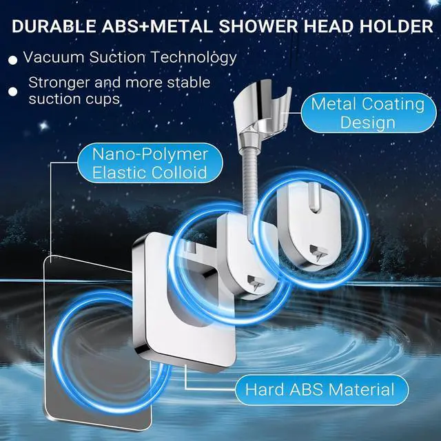Alt view image 5 of 6 - Shower Head Holder Adhesive, No-Drill Adjustable Handheld Shower Head Holder Wall Mount, Chrome Shower Wand Holder Waterproof & Universal Fit for Home, RV & Rental Bathrooms