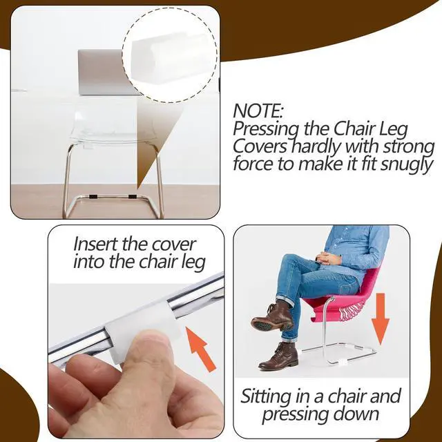Alt view image 2 of 7 - 24pcs 14mm Rectangle Chair Leg Covers, Chair Rail Protectors | White, Non-Slip, Plastic Furniture Feet Guards, Stool Leg Sled Floor Protectors, Leg Tips Caps