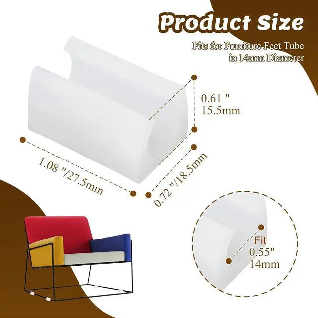 Alt view image 3 of 7 - 24pcs 14mm Rectangle Chair Leg Covers, Chair Rail Protectors | White, Non-Slip, Plastic Furniture Feet Guards, Stool Leg Sled Floor Protectors, Leg Tips Caps