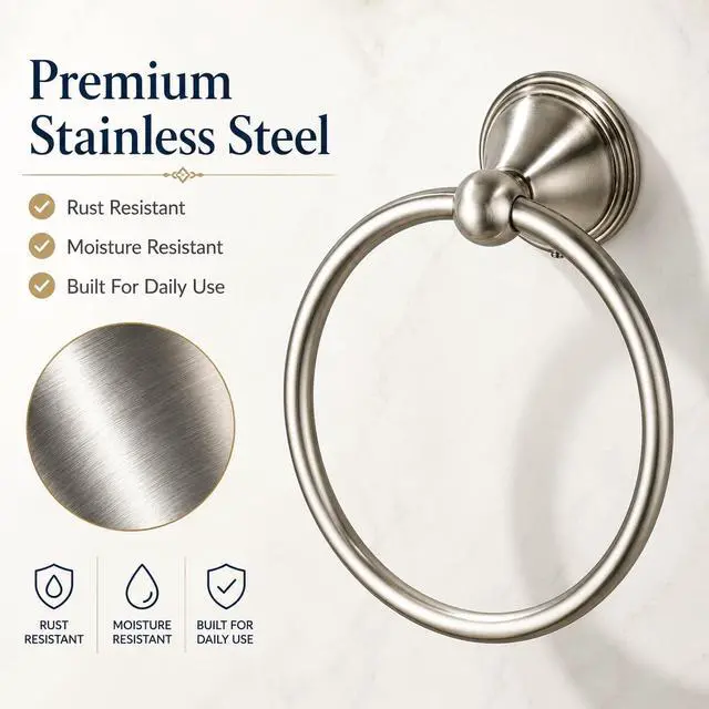 Alt view image 3 of 7 - Towel Ring for Bathroom, Brushed Nickel Hand Towel Holder 1 Pack, Bathroom Accessories and Towel Racks for Bathroom Wall Mount