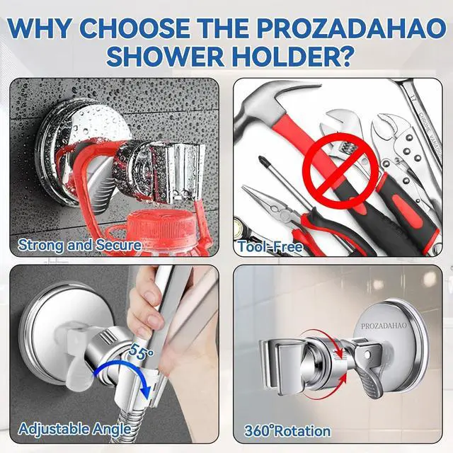 Alt view image 2 of 6 - Adjustable Shower Head Holder, Bathroom Suction Cup Bracket for Handheld Showerhead, Removable Wall Mounted Shower Bracket (Silver) (Silver, 1)