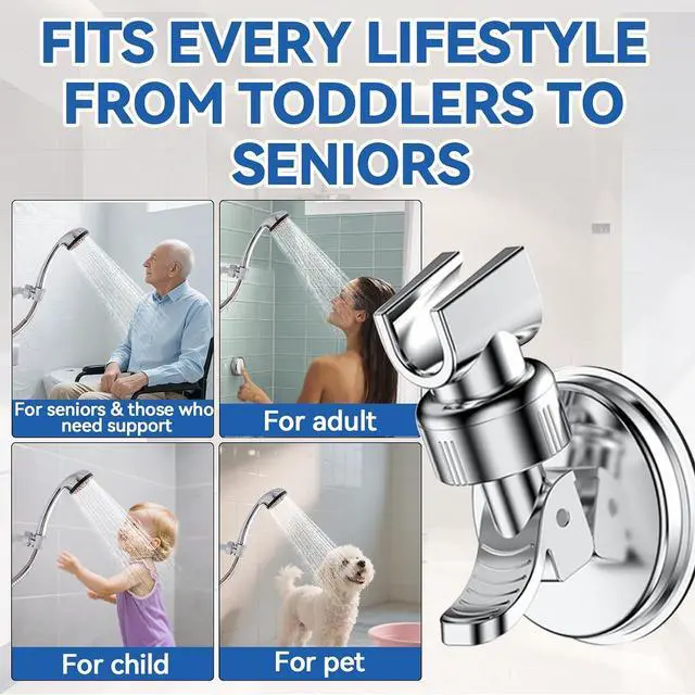 Alt view image 3 of 6 - Adjustable Shower Head Holder, Bathroom Suction Cup Bracket for Handheld Showerhead, Removable Wall Mounted Shower Bracket (Silver) (Silver, 1)