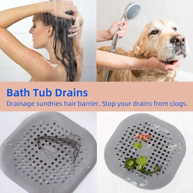 Alt view image 2 of 4 - 2 Pack Hair Drain Catcher,Square Drain Cover for Shower Silicone Hair Stopper with Suction Cup,Easy to Install Suit for Bathroom,Bathtub,Kitchen (Sliver Grey)