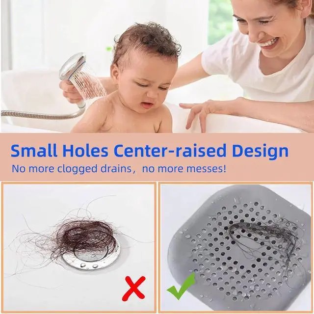 Alt view image 3 of 4 - 2 Pack Hair Drain Catcher,Square Drain Cover for Shower Silicone Hair Stopper with Suction Cup,Easy to Install Suit for Bathroom,Bathtub,Kitchen (Sliver Grey)