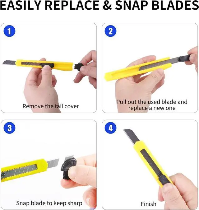 Alt view image 5 of 6 - 4 Pack Box Cutter Utility Knife, Mini Box Cutters Retractable Opener, Professional Razor Blade Knives, Small Snap Off Paper Knife by Untrytb