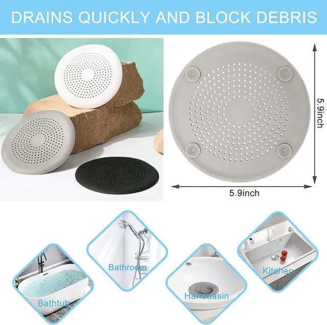 Alt view image 2 of 6 - 2 Pack Shower Drain Hair Catcher, Silicone Drain Cover with Suction Cup,Shower Drain Protector Drain Strainer Hair Stopper for Kitchen Bathroom Bathtub Sink(New Black 2Pack)