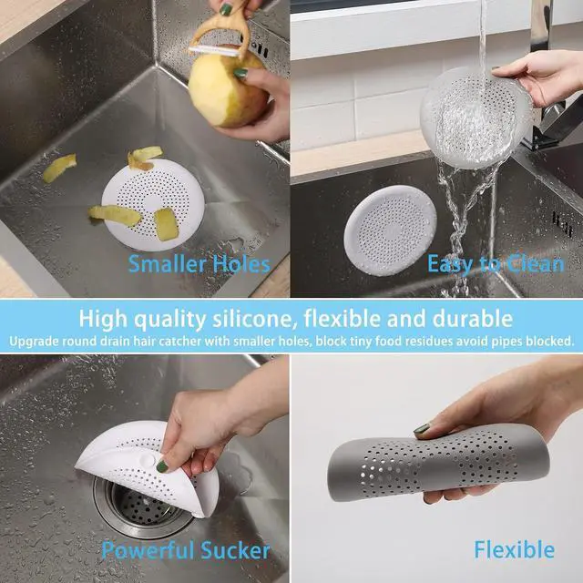Alt view image 4 of 6 - 2 Pack Shower Drain Hair Catcher, Silicone Drain Cover with Suction Cup,Shower Drain Protector Drain Strainer Hair Stopper for Kitchen Bathroom Bathtub Sink(New Black 2Pack)