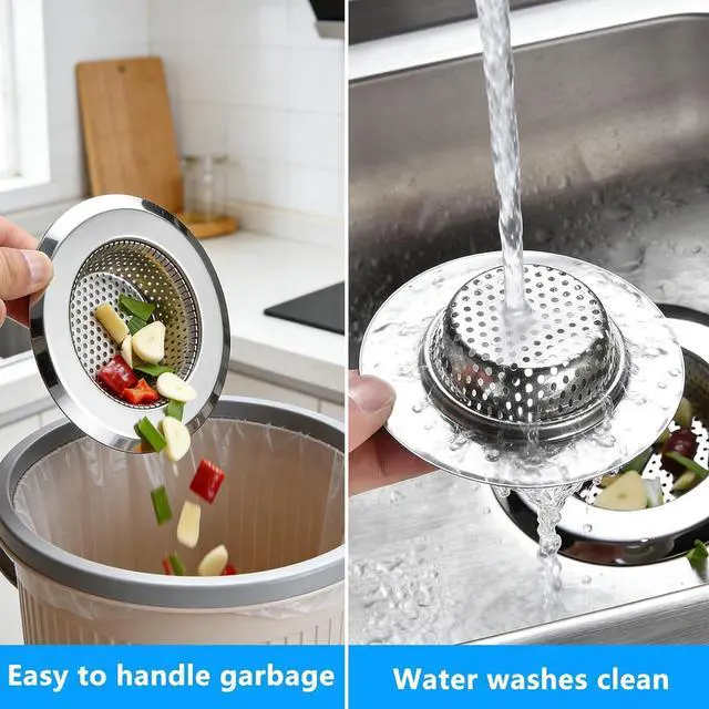 Alt view image 5 of 7 - 2PCS Sink Drain Strainer Set, 4.5 Inch Outer Diameter | Stainless Steel Ktchen Sink Strainer, Sink Drain Cover Filter Food Catcher Basket,Prevent Clogs and Keep Drains Clear