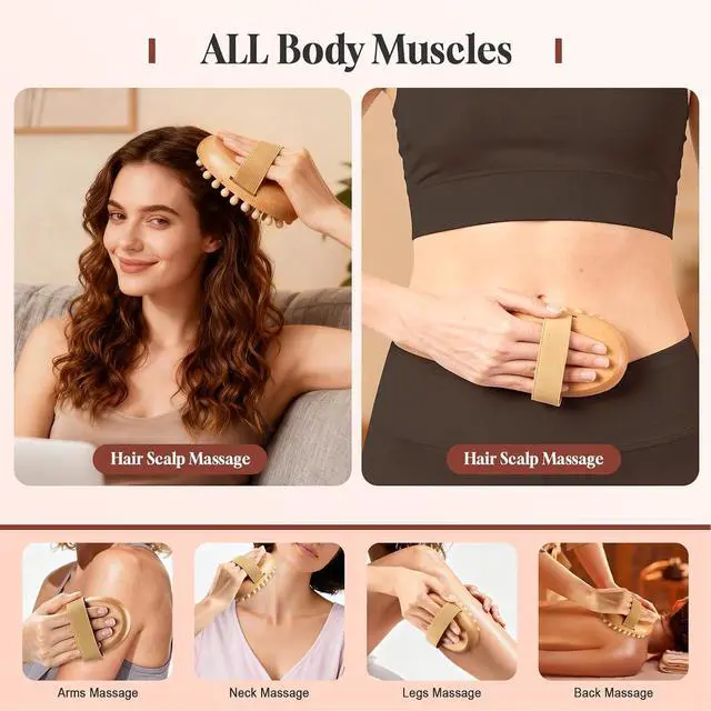 Alt view image 2 of 7 - 2 Pcs Meridian Brush, Wood Therapy Massage Tools with Essential Oil | Handheld Natural Meridian Massage Brush for Belly Fat Cellulite Massage Tool for Legs Arms Back Office Workers Stress Relieve