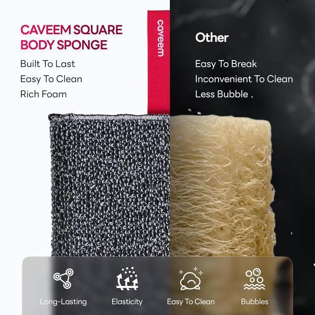 Main image of Caveem Exfoliating Body Scrubber, Rough Exfoliation Body Exfoliator Sponge for Remove Dead Skin, Body Exfoliating Sponges, Bath and Body Exfoliate Buffer, Mens and Womens Sponge for Shower (2 Pack)