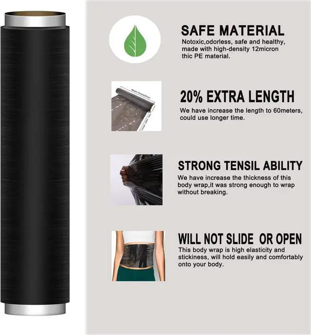 Alt view image 2 of 6 - 200FT Magic Black Osmotic Plastic Body Slimming Wrap Film - Sauna Thermal Sweat Stomach Wrap