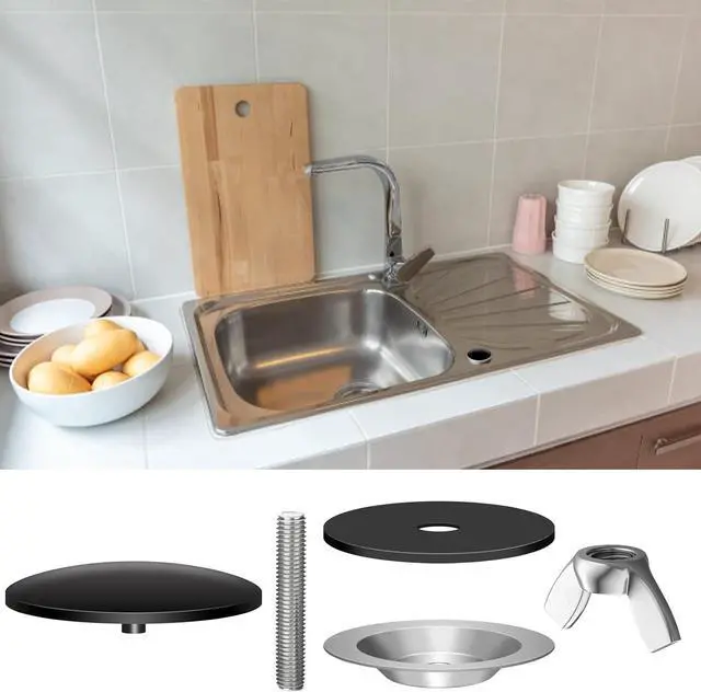 Alt view image 2 of 6 - KIBBEH 2 Pack 2 Inch Sink Hole Cover | for Kitchen Stainless Steel Faucet Hole Cover,Sink Plug Stopper Kitchen,Blanking Metal Plug(Black)