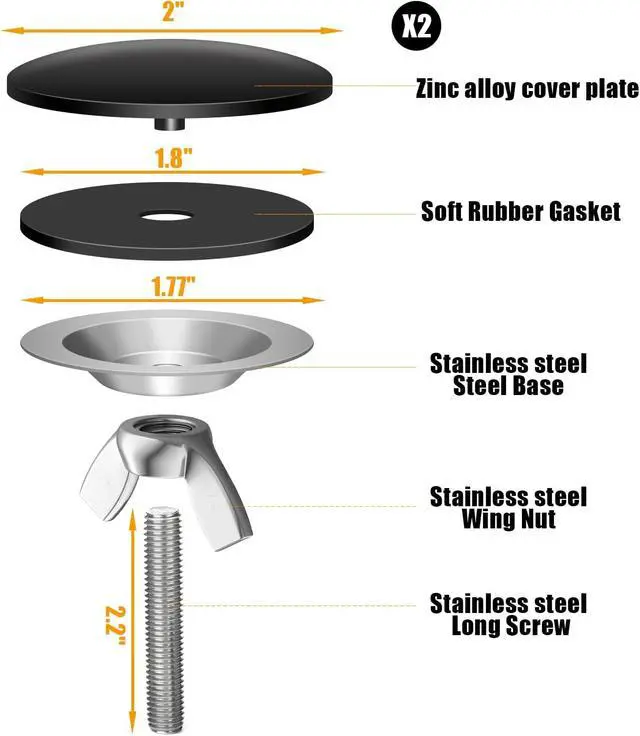 Alt view image 4 of 6 - KIBBEH 2 Pack 2 Inch Sink Hole Cover | for Kitchen Stainless Steel Faucet Hole Cover,Sink Plug Stopper Kitchen,Blanking Metal Plug(Black)