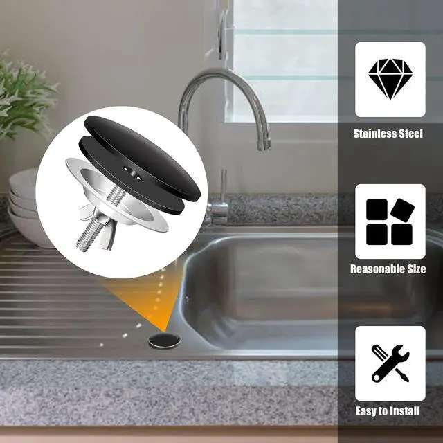 Alt view image 5 of 6 - KIBBEH 2 Pack 2 Inch Sink Hole Cover | for Kitchen Stainless Steel Faucet Hole Cover,Sink Plug Stopper Kitchen,Blanking Metal Plug(Black)