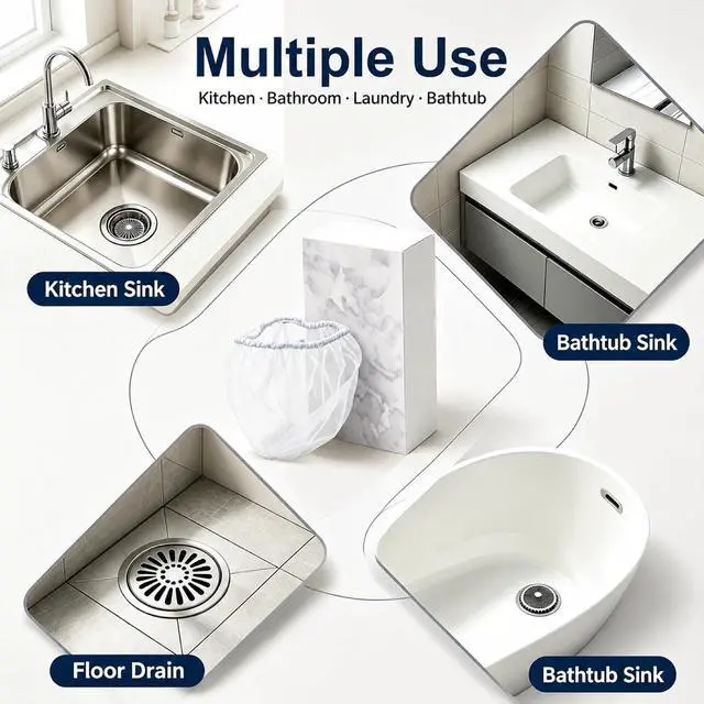 Alt view image 7 of 7 - Sink Drain Strainer 300 PCS | Fine Mesh Disposable Drain Covers for Kitchen Sink and Bathroom, for Sourdough Coffee Grounds and Hair Clog Protection