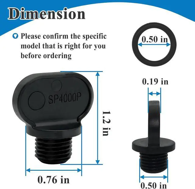 Alt view image 2 of 6 - 2 Pcs SPX4000FG Drain Plug Parts with O-Rings | Fits Pool Pump and Filter, Hot Tub Pump Replacement, Plastic & Rubber, Swimming Pool Seal Repair Parts