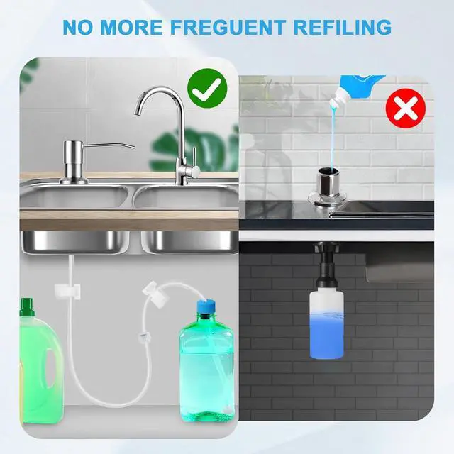 Alt view image 2 of 6 - Sink Soap Dispenser Extension Tube Kit with Upgraded Check Valve, Premium 47" Under Counter Soap Dispenser Tube for Kitchen Sink, Powerful Suction, No More Refilling Tiny Bottle