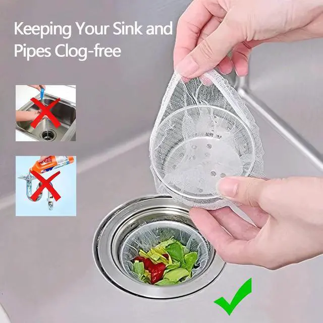 Alt view image 3 of 7 - 600pcs Kitchen Sink Strainer Mesh Bags, Disposable, Anti-Clogging, Elastic, Fits Most Sink Drain Strainer Basket, Collecting Food Scraps Leftover Waste Garbage