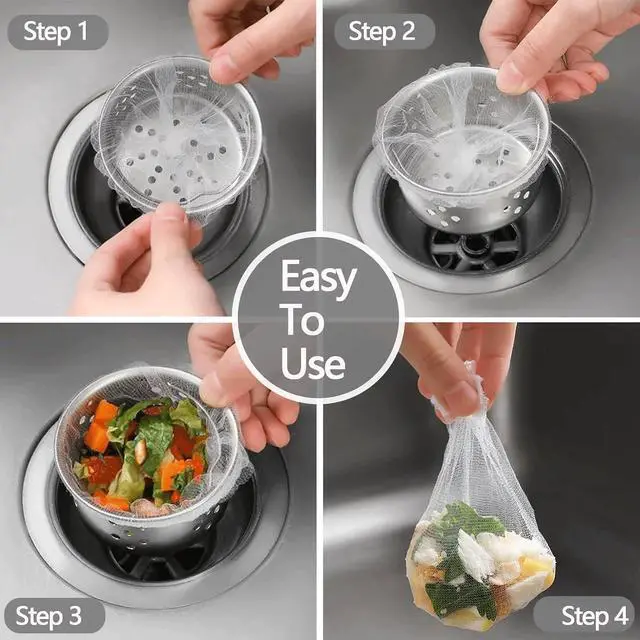 Alt view image 6 of 7 - 600pcs Kitchen Sink Strainer Mesh Bags, Disposable, Anti-Clogging, Elastic, Fits Most Sink Drain Strainer Basket, Collecting Food Scraps Leftover Waste Garbage