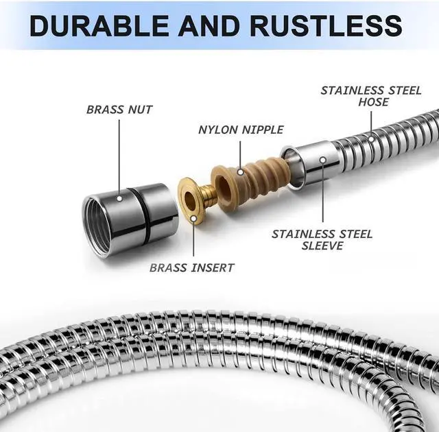 Alt view image 3 of 7 - Eisinly 79 Inches Shower Hose with Brass Insert and Nut, Chrome | Stainless Steel Shower Hose, Extra Long, Ultra-Flexible Anti-Kink Design, Tight seal, Simple Installation