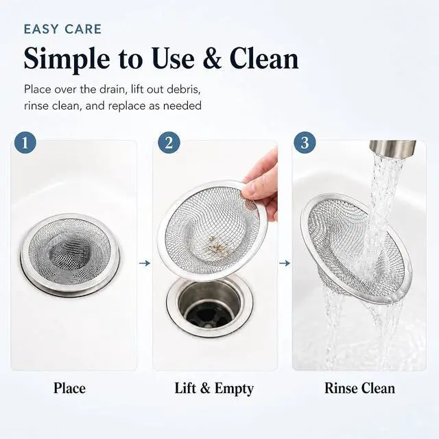 Alt view image 6 of 7 - Kingrol 50 Pack 2-3/4 Inch Stainless Steel Sink Strainers, Small Mesh Drain Strainer Baskets for Kitchen Sink, Bathroom Sink, Bathtub, Laundry, Floor Drain and Utility Sink