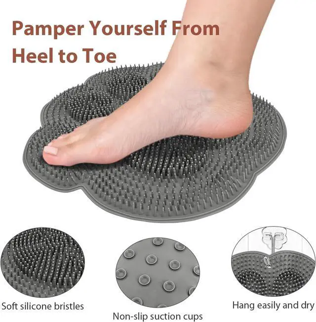 Alt view image 3 of 6 - Shower Foot Scrubber Mat, 11.8" Silicone Cleaner with Strong Suction Cups | Exfoliating Feet Washer with Storage Hook Strong Grip, Easy Rinse, Spa-Like Foot Care for Home Use, Durable & Hygienic