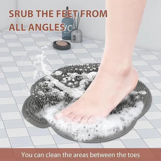 Alt view image 5 of 6 - Shower Foot Scrubber Mat, 11.8" Silicone Cleaner with Strong Suction Cups | Exfoliating Feet Washer with Storage Hook Strong Grip, Easy Rinse, Spa-Like Foot Care for Home Use, Durable & Hygienic