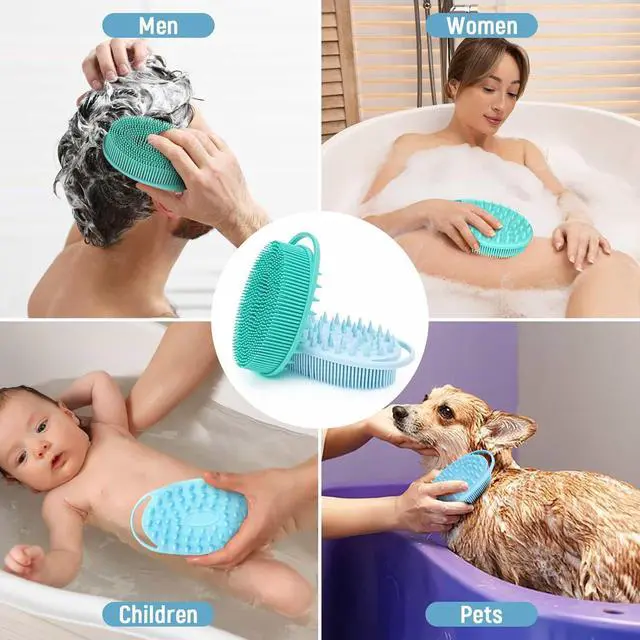 Alt view image 6 of 7 - 2PCS Silicone Body Scrubber, Blue & Green | Premium Silicone Loofah for Women Men and Kids, Gentle Exfoliating Shower Bath Scrubber for All Kinds of Skin