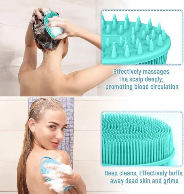 Alt view image 3 of 7 - 2PCS Silicone Body Scrubber, Blue & Green | Premium Silicone Loofah for Women Men and Kids, Gentle Exfoliating Shower Bath Scrubber for All Kinds of Skin