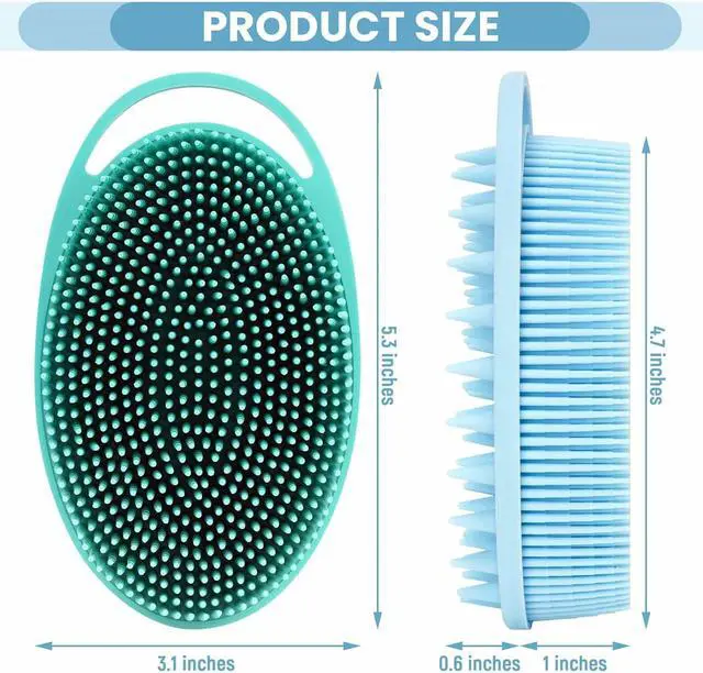 Alt view image 7 of 7 - 2PCS Silicone Body Scrubber, Blue & Green | Premium Silicone Loofah for Women Men and Kids, Gentle Exfoliating Shower Bath Scrubber for All Kinds of Skin
