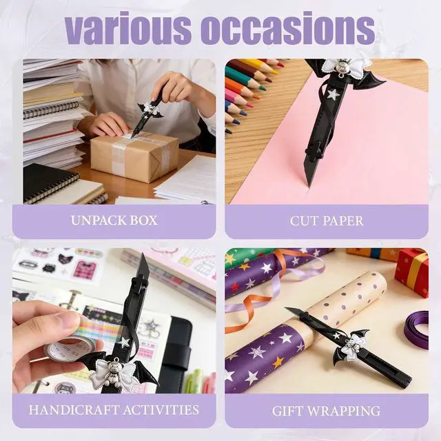 Alt view image 3 of 6 - Cute Box Opener Cutter, Package Opener, Small Plastic Box Cutter Retractable, Snap off Utility Paper Exacto Knife, Kawaii Desk Office Home Aesthetic Accessories Essentials, Stationery Craft Supplies