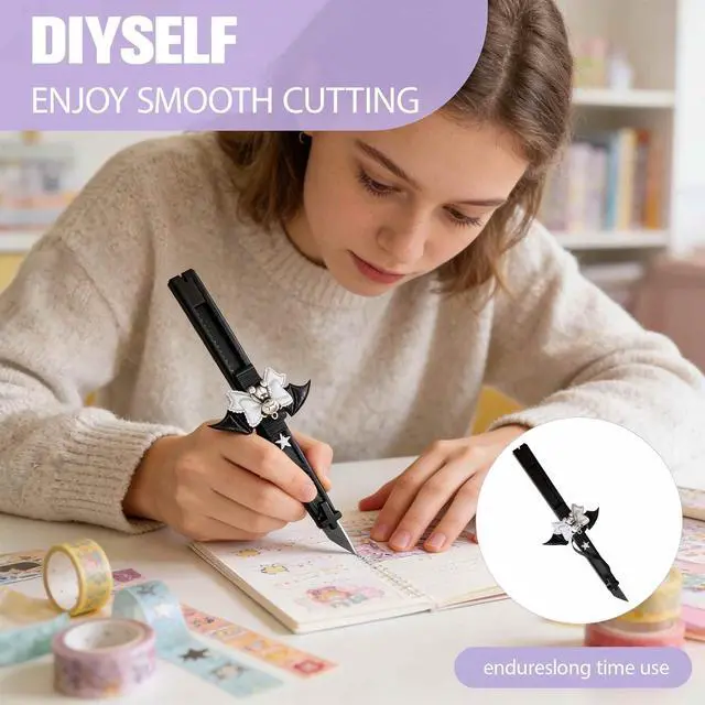 Alt view image 4 of 6 - Cute Box Opener Cutter, Package Opener, Small Plastic Box Cutter Retractable, Snap off Utility Paper Exacto Knife, Kawaii Desk Office Home Aesthetic Accessories Essentials, Stationery Craft Supplies