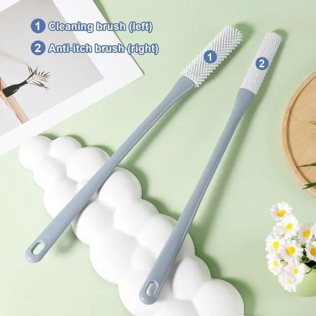 Alt view image 3 of 7 - 2pcs Toe Seam Massage Brush for Shower, Long Handle Foot Scrubber Brush Soft Rubber Foot File Between the Toe Gap Cleaning Brush Foot Applicator for Seniors Elderly Men Women (Grey)