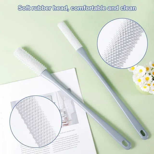 Alt view image 4 of 7 - 2pcs Toe Seam Massage Brush for Shower, Long Handle Foot Scrubber Brush Soft Rubber Foot File Between the Toe Gap Cleaning Brush Foot Applicator for Seniors Elderly Men Women (Grey)