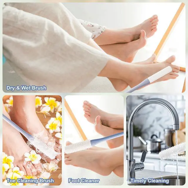 Alt view image 7 of 7 - 2pcs Toe Seam Massage Brush for Shower, Long Handle Foot Scrubber Brush Soft Rubber Foot File Between the Toe Gap Cleaning Brush Foot Applicator for Seniors Elderly Men Women (Grey)