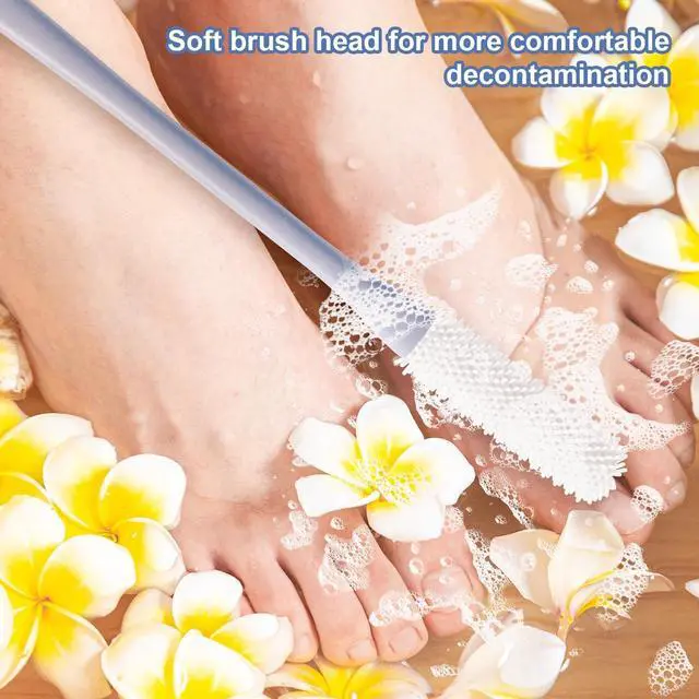Alt view image 5 of 7 - 2pcs Toe Seam Massage Brush for Shower, Long Handle Foot Scrubber Brush Soft Rubber Foot File Between the Toe Gap Cleaning Brush Foot Applicator for Seniors Elderly Men Women (Grey)