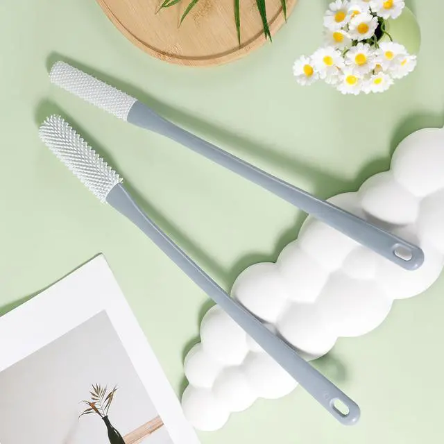 Alt view image 6 of 7 - 2pcs Toe Seam Massage Brush for Shower, Long Handle Foot Scrubber Brush Soft Rubber Foot File Between the Toe Gap Cleaning Brush Foot Applicator for Seniors Elderly Men Women (Grey)