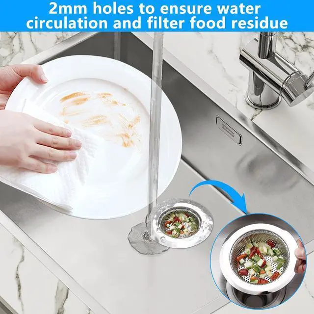 Alt view image 3 of 7 - 2PCS Sink Drain Strainer Set, 4.5 Inch Outer Diameter | Stainless Steel Ktchen Sink Strainer, Sink Drain Cover Filter Food Catcher Basket,Prevent Clogs and Keep Drains Clear
