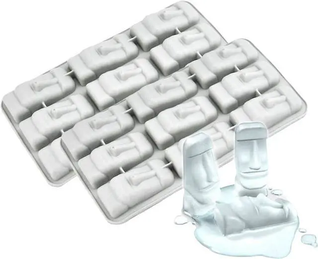 Main image of 2 Pcs 9 Cavity Easter Island Moai Head Stone Statues Ice Cube Trays TPR Chocolate Candy Jello Soap Mold