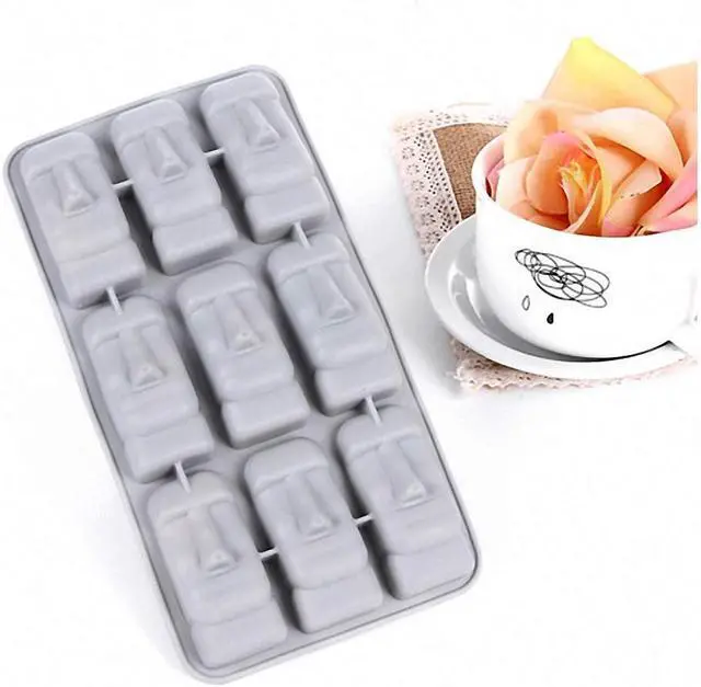 Alt view image 3 of 7 - 2 Pcs 9 Cavity Easter Island Moai Head Stone Statues Ice Cube Trays TPR Chocolate Candy Jello Soap Mold