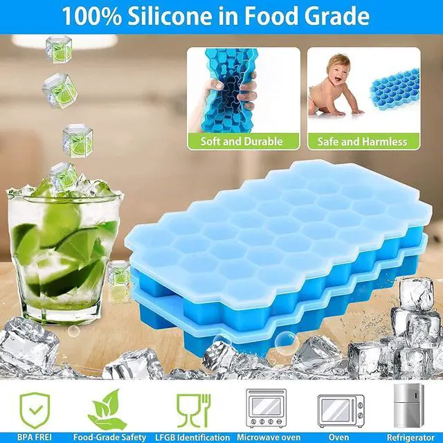 Alt view image 2 of 7 - Ice Cube Tray with Lid, Mini Silicone Moulds and 1 Pack 37 Ice Trays, LFGB Certified and BPA Free(Blue, 1 Pack)