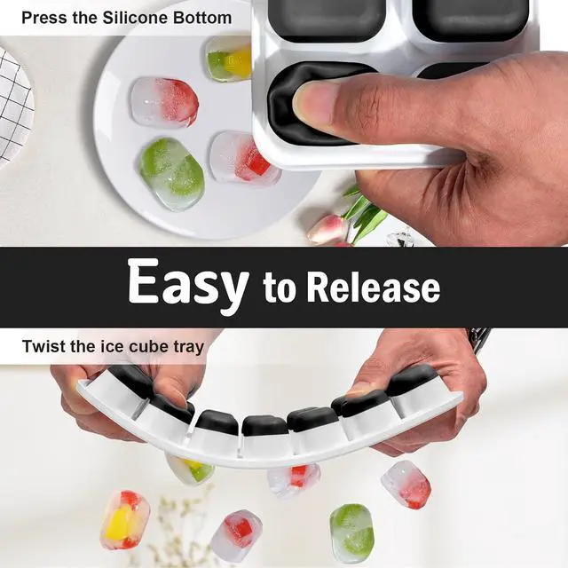 Alt view image 2 of 7 - DclobTop Ice Cube Trays for Freezer - 3 Pack 42 Ice Cubes, Easy to Release Plastic Silicone Trays with Spill-Resistant Lids, Reusable Stackable Tray for Cocktails, Drinks and Coffee, BPA-Free,Black