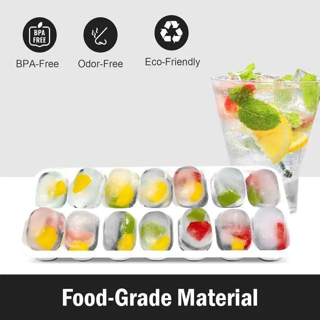 Alt view image 3 of 7 - DclobTop Ice Cube Trays for Freezer - 3 Pack 42 Ice Cubes, Easy to Release Plastic Silicone Trays with Spill-Resistant Lids, Reusable Stackable Tray for Cocktails, Drinks and Coffee, BPA-Free,Black