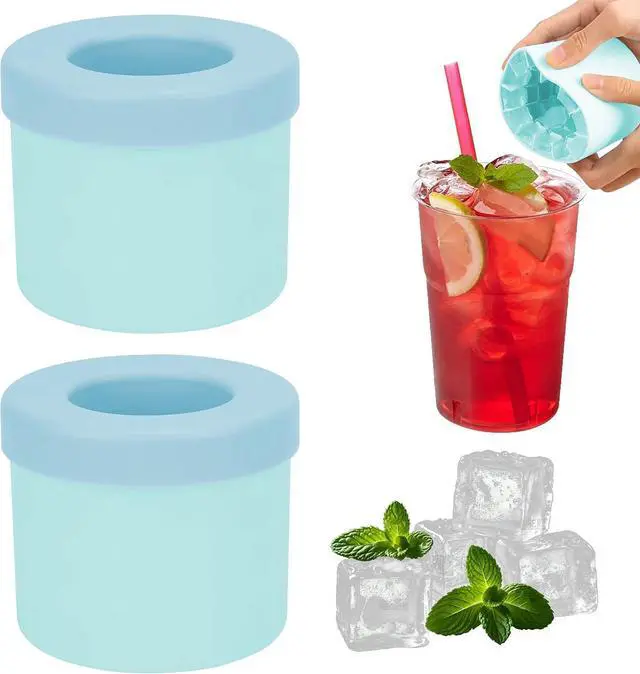 Main image of 2 Pack Cylinder Silicone Ice Cube Molds, Easy-Release Ice Cube Trays for Cocktails, Whiskey, Coffee, Drinks, Portable Ice Bucket Maker Cup with Squeeze Design, 40 Pcs Ice Cubes Capacity (Blue)