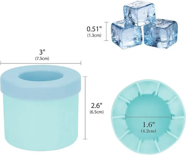 Alt view image 6 of 6 - 2 Pack Cylinder Silicone Ice Cube Molds, Easy-Release Ice Cube Trays for Cocktails, Whiskey, Coffee, Drinks, Portable Ice Bucket Maker Cup with Squeeze Design, 40 Pcs Ice Cubes Capacity (Blue)