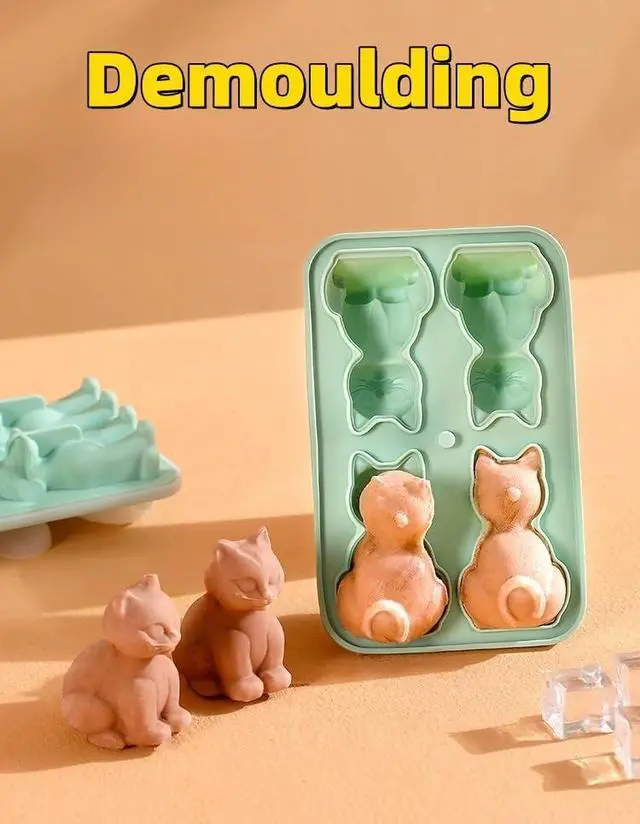 Alt view image 3 of 7 - Cute 3D Cat Ice Mold, Kitty Ice Cube Tray Popsicle Molds (Green) | BPA-Free, Easy Demolding, Dishwasher Safe, Animal Silicone Maker Mold, Cute Kids Ice Cream Molds, Ice Cube Tray for Toddlers