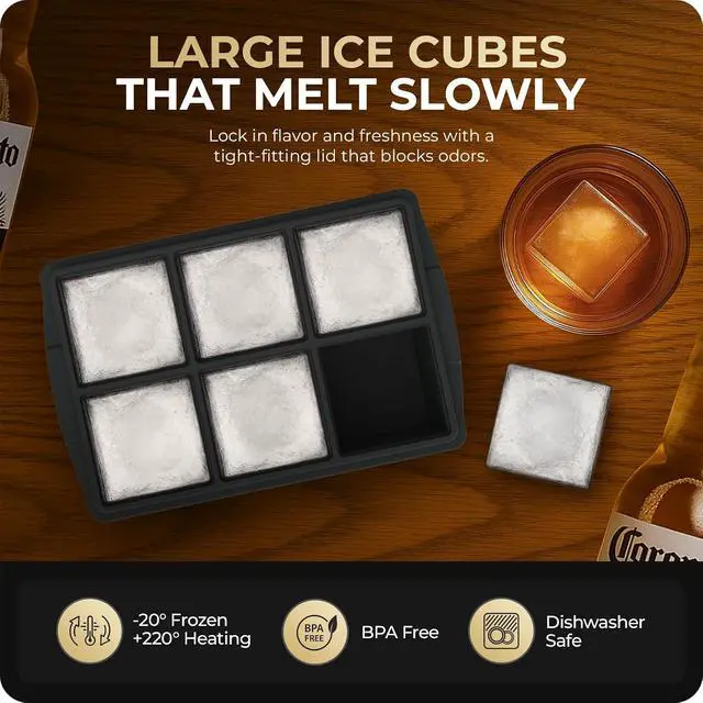 Alt view image 5 of 7 - Large Ice Cube Trays for Whiskey, Silicone Ice Cube Tray, with Reinforced Steel Ring Top, Makes 12 perfect 2-in ice cubes, Square Ice Tray for Cocktails, Whiskey, Coffee. (2 Pack)