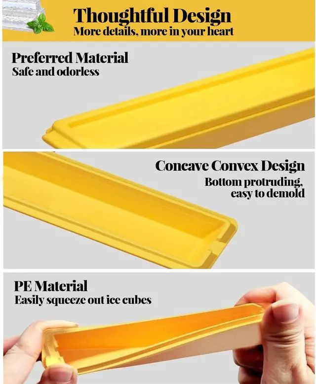Alt view image 5 of 7 - 12 Pcs Water Bottle Ice Cube Trays for Freezer with Lid, Long Ice Cubes Narrow Mold Freezer Containers Flexible, Easy Release, Dishwasher Safe for Sports, Soda,Bottled Beverages (Yellow-12Pcs)